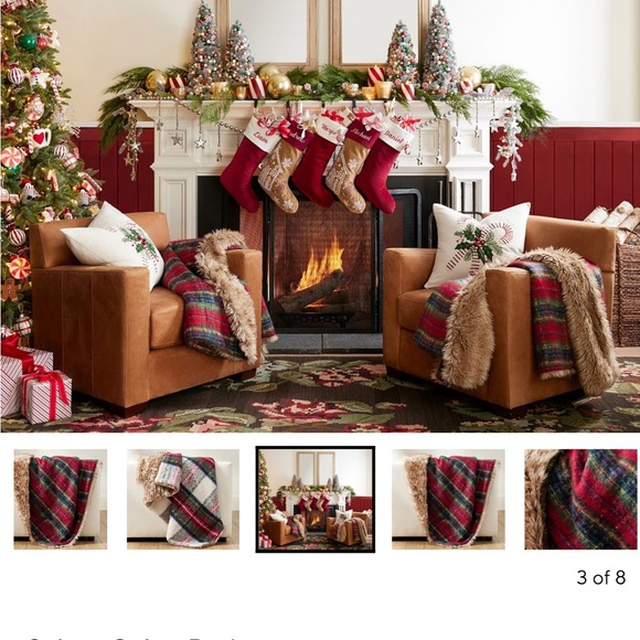 Pottery Barn Stewart Plaid Throw Ivory with Faux Fur In great condition SOLD OUT - Picture 2 of 2